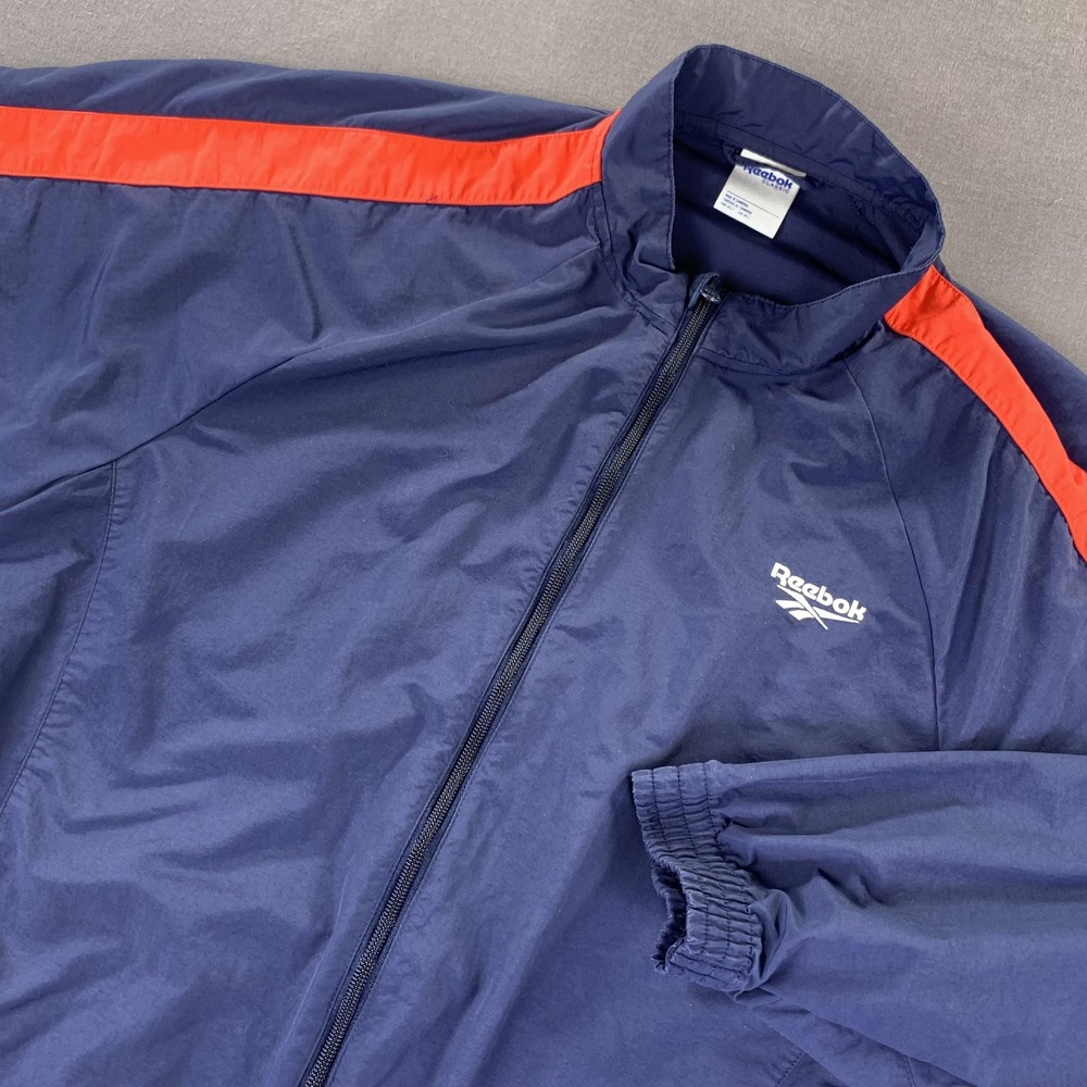 Reebok Classic Jacket Mens XL Navy Red Full Zip Windbreaker Track Athletic